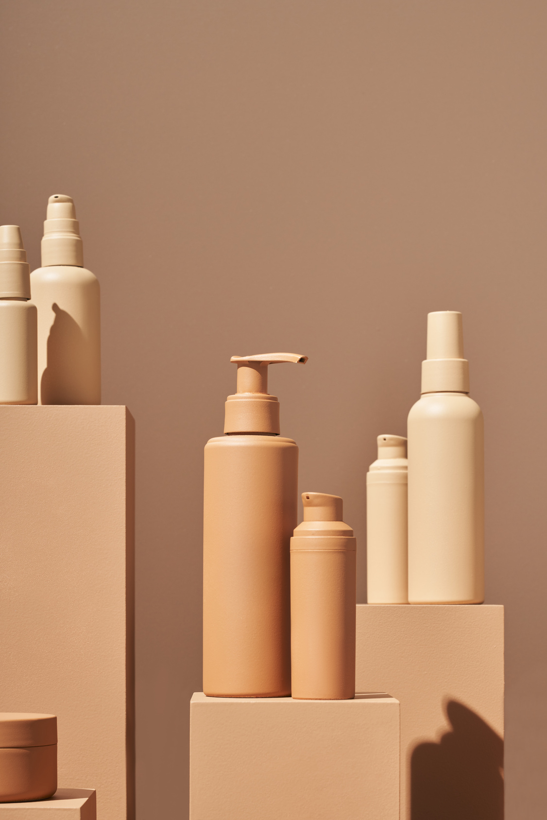 Bottles of skin care supplies on packages